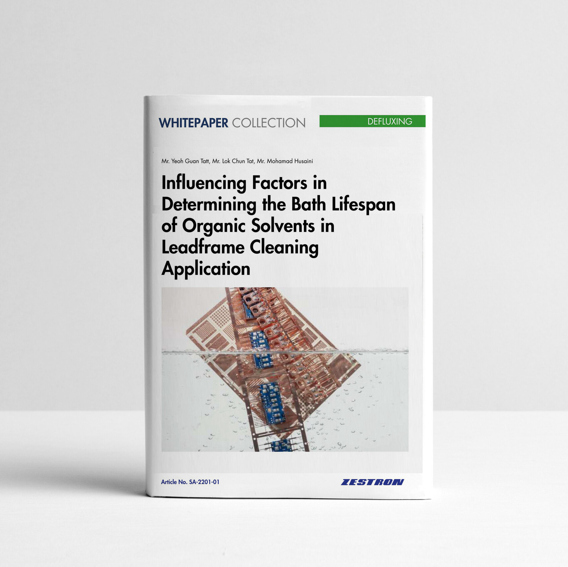 Whitepaper Cover - Influencing Factors in Determining Bath Lifespan of Organic Solvents in Leadframe Cleaning Application | © Zestron
