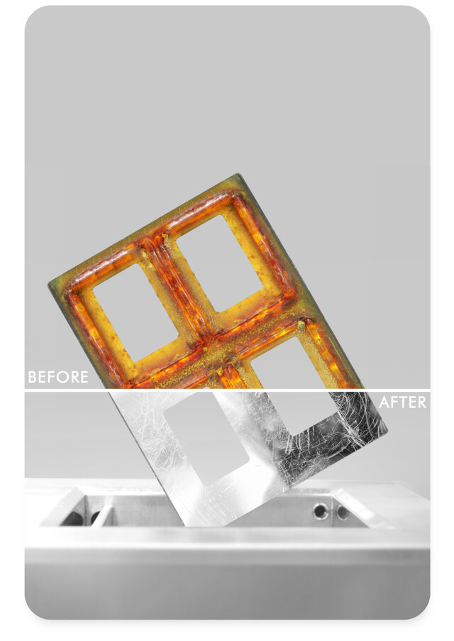 pallet cleaning before and after showing conformal coating removal